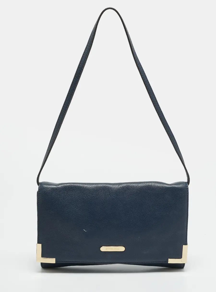 Michael Kors Frame Flap Navy Blue Leather Shoulder Bag