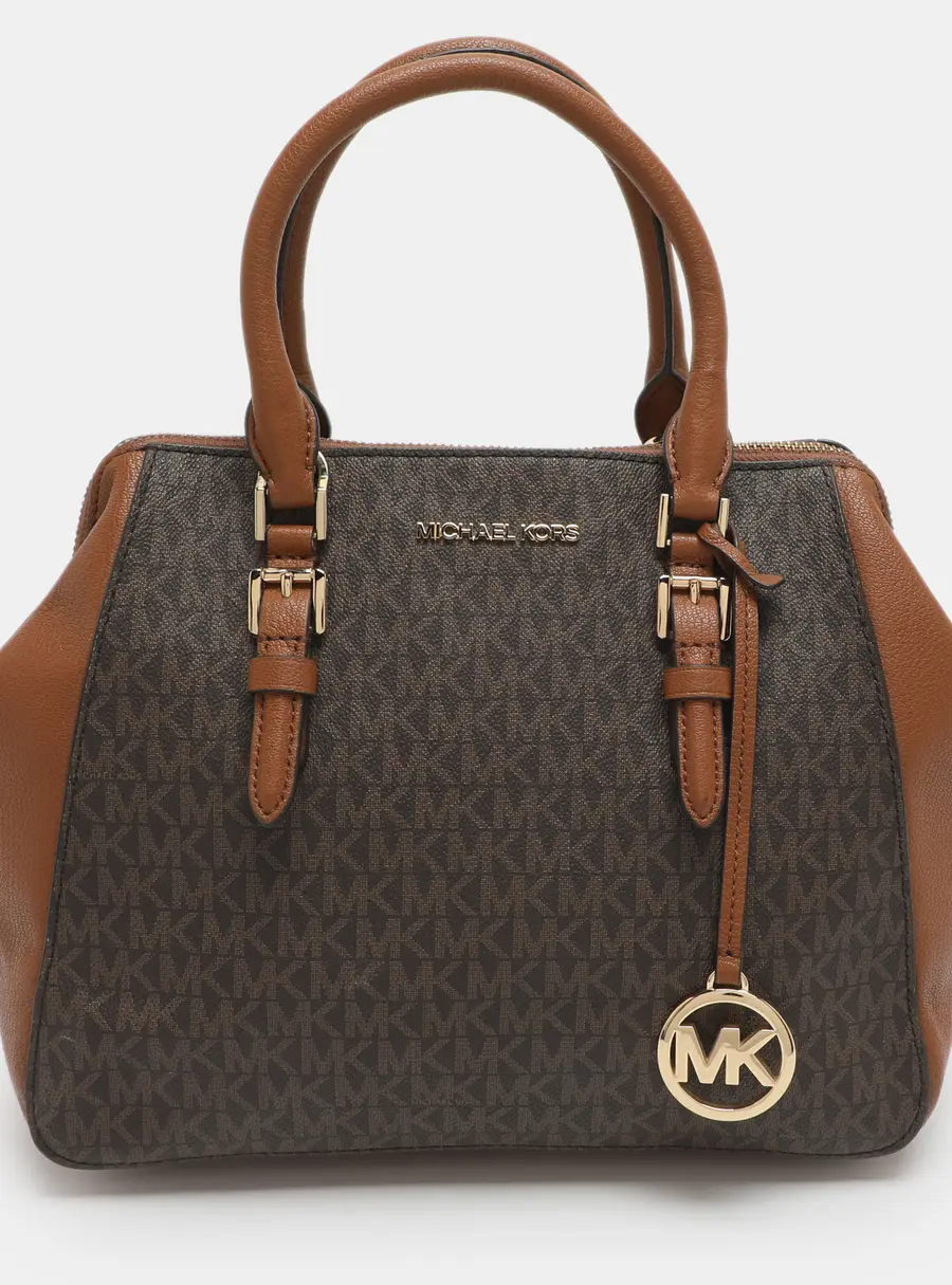 Michael Kors Charlotte Large Brown Signature Coated Canvas and Leather Satchel