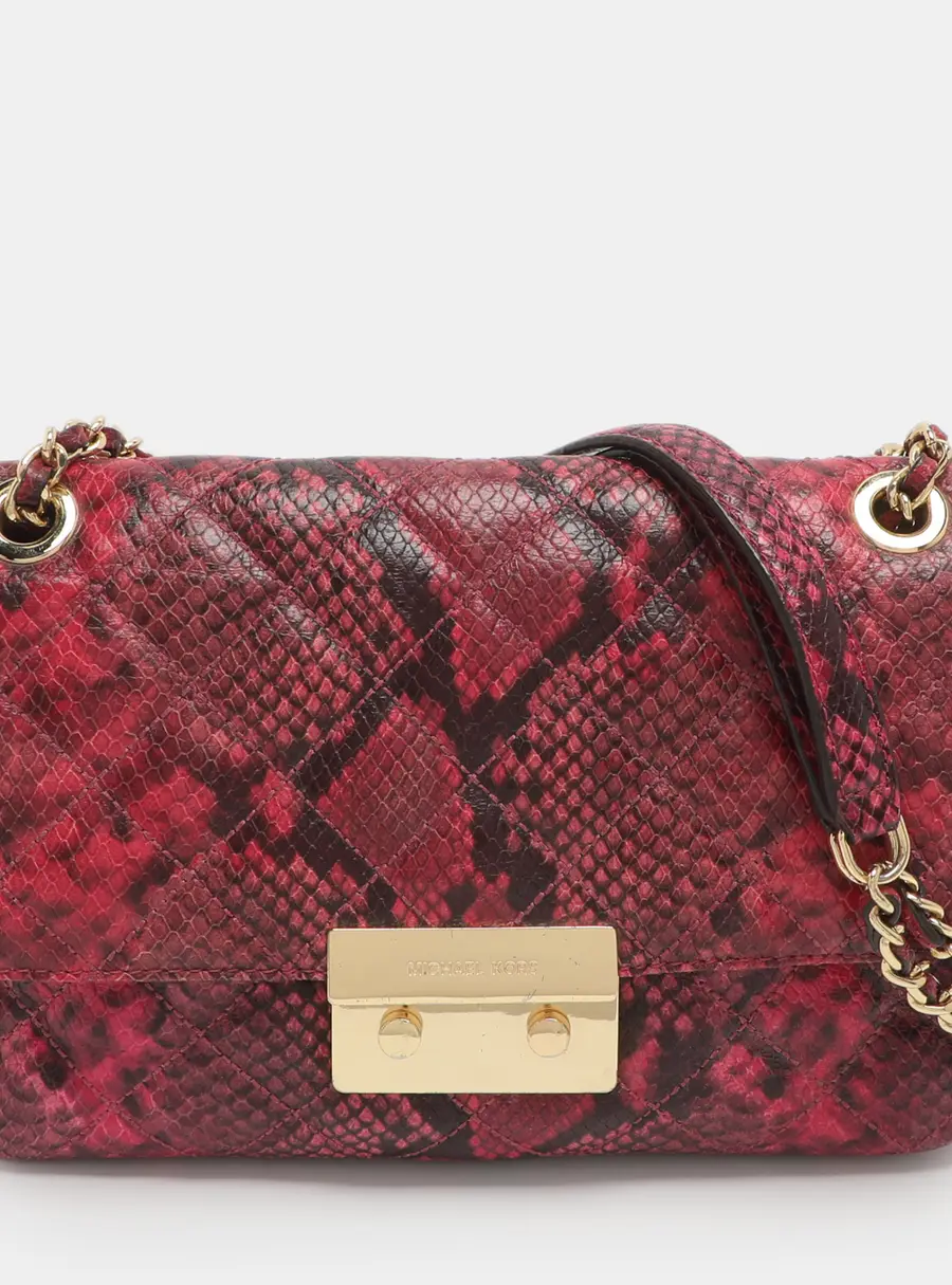 Michael Kors Sloan Pink Quilted Snake Print Leather Chain Shoulder Bag