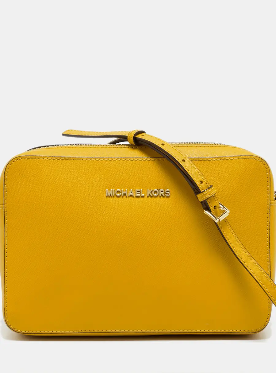 Michael Kors East West Jet Set Large Mustard Leather Crossbody Bag