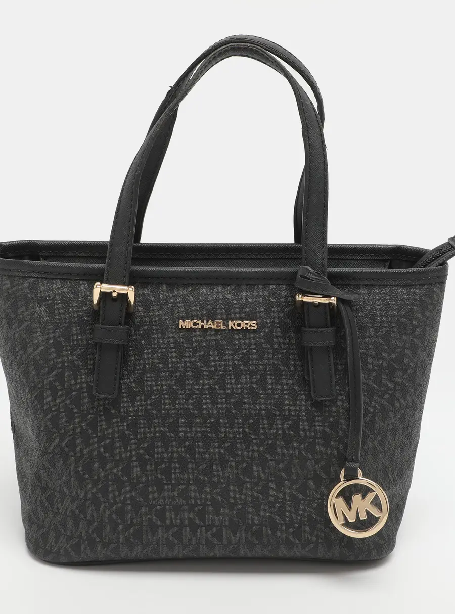 Michael Kors Jet Set Travel XS Black Signature Coated Canvas Tote