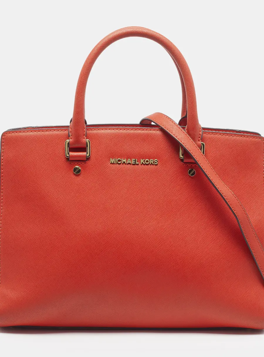 Michael Kors Selma Large Orange Leather Satchel