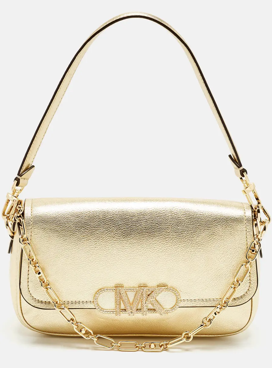 Michael Kors Parker Crystal Embellished Gold Leather Shoulder Bag