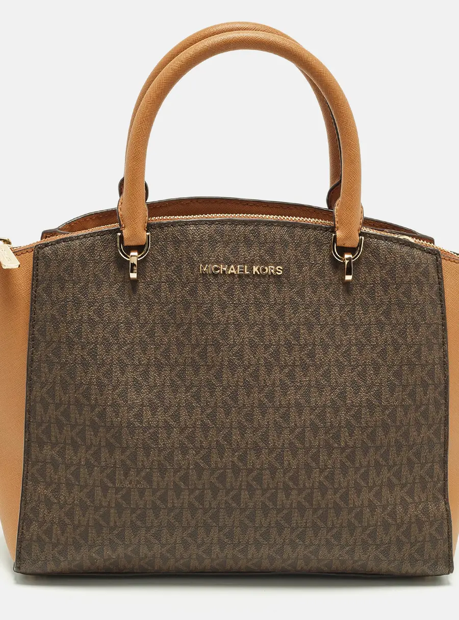 Michael Kors Ellis Brown Signature Coated Canvas and Leather Satchel