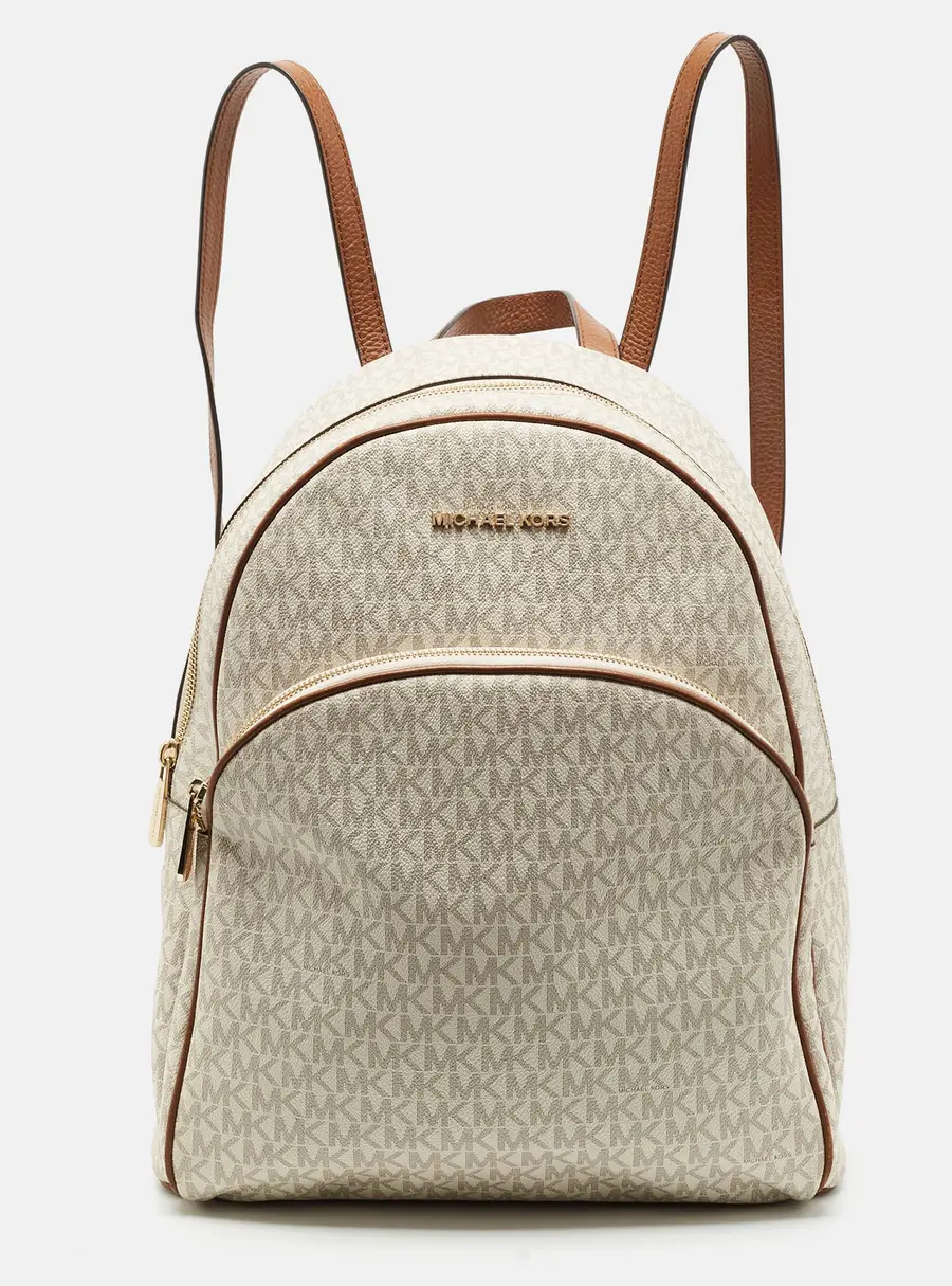 Michael Kors Abbey Large White Signature Coated Canvas Backpack