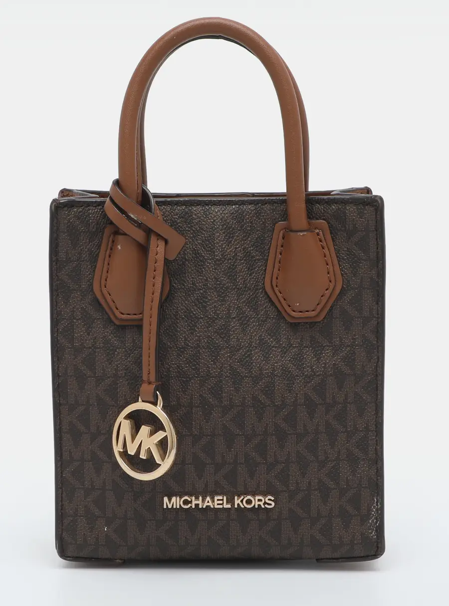 Michael Kors Mercer XS Brown Signature Coated Canvas and Leather Crossbody Bag