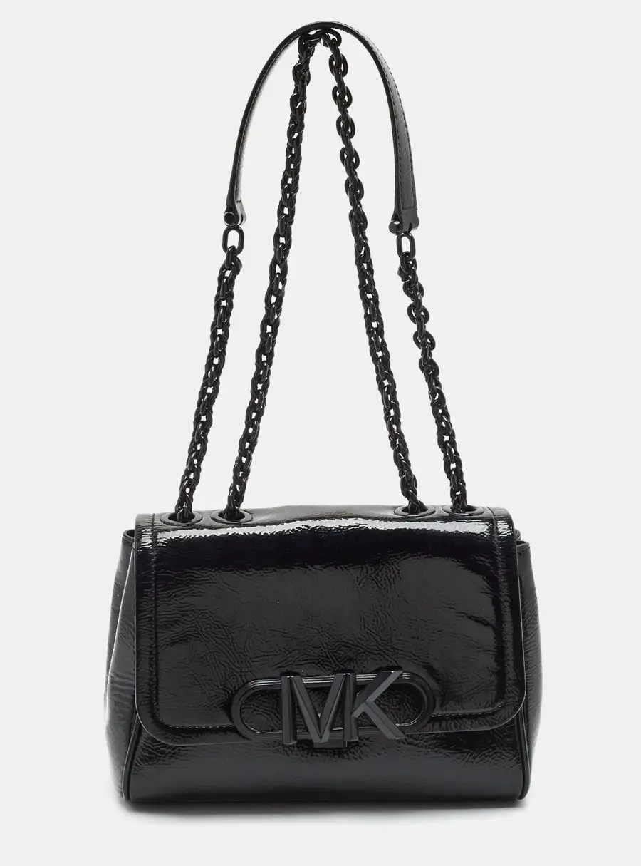 Michael Kors Parker Chain Medium Black Patent Leather Shoulder Bag