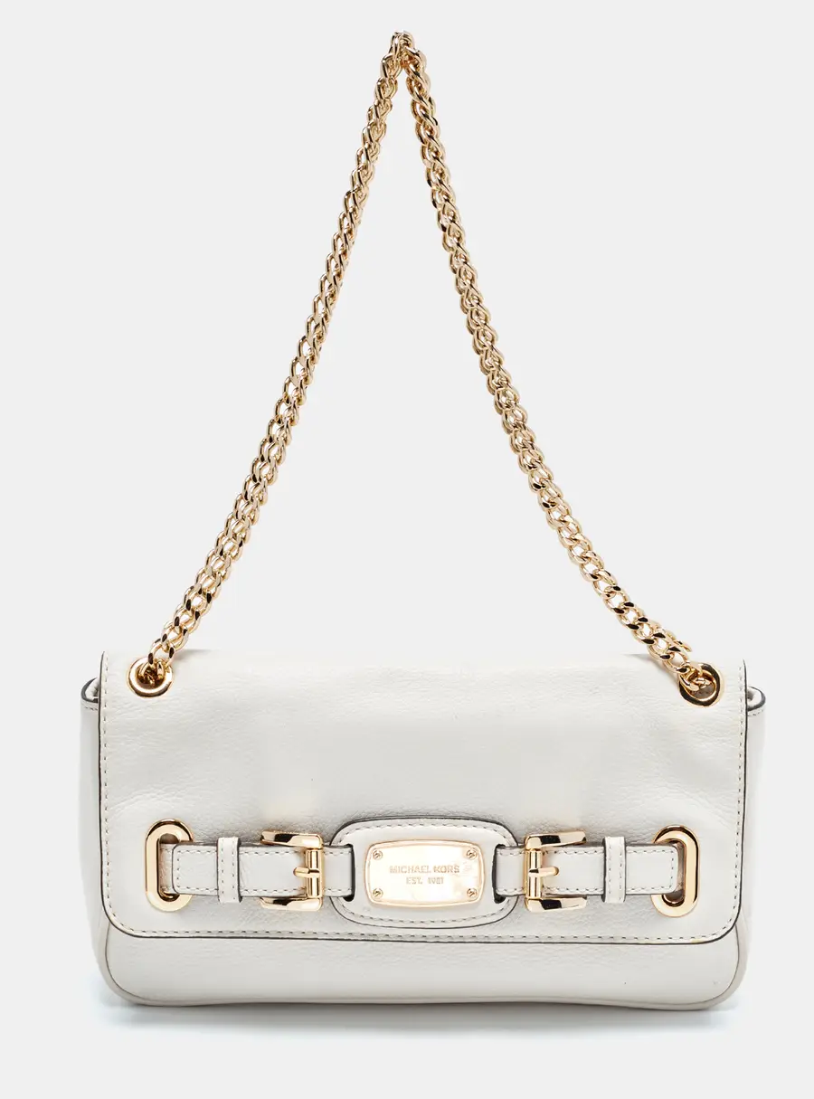 Michael Kors Hamilton Flap White Leather Shoulder Bag