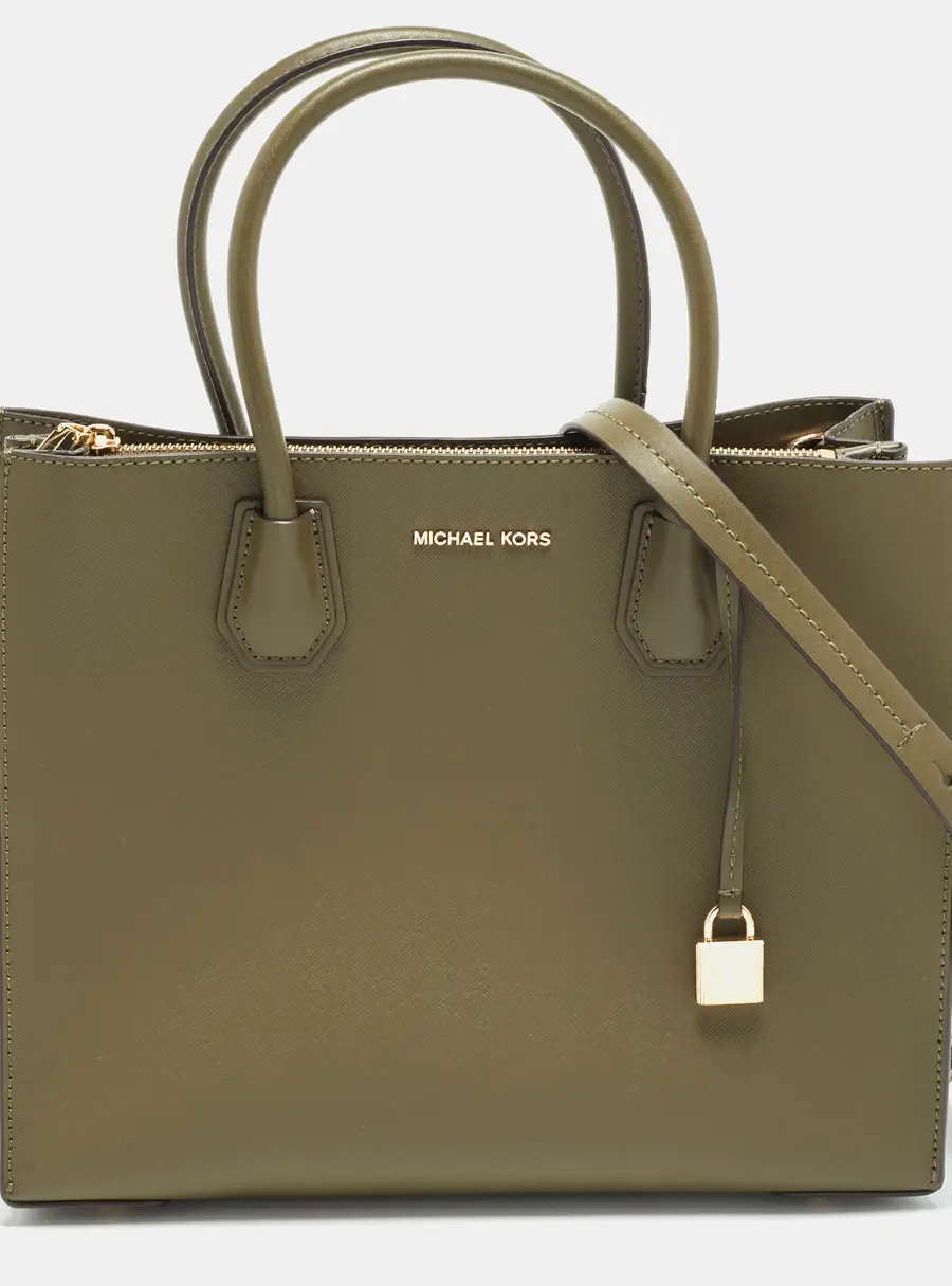 Michael Kors Mercer Large Olive Green Leather Tote
