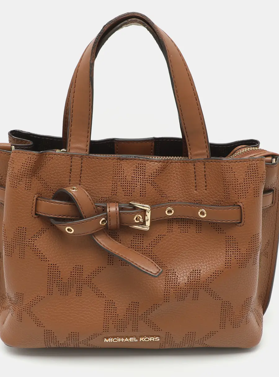Michael Kors Brown Perforated Signature Leather Top Handle Bag