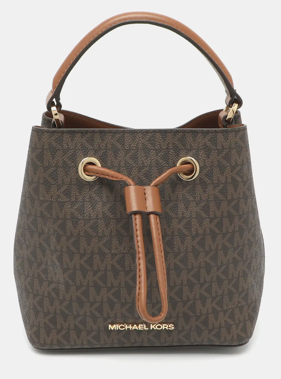 Michael Kors Suri Small Brown Signature Canvas Drawstring Bucket Bag