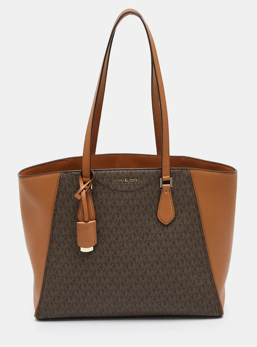 Michael Kors Taryn Brown Signature Coated Canvas and Leather Tote