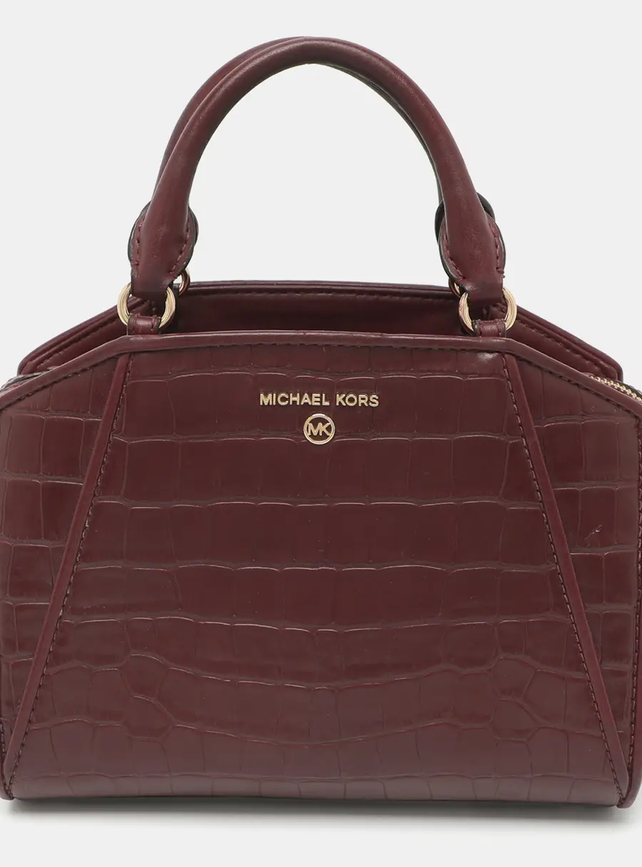 Michael Kors Cleo Burgundy Croc Embossed Leather Tote