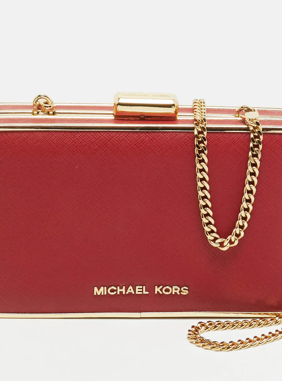 Michael Kors Red Saffiano Leather Minaudiere Clutch