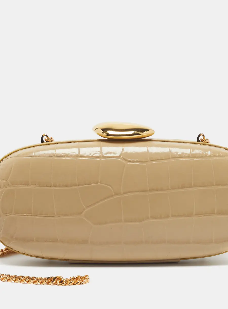 Michael Kors Tina Small Beige Croc Embossed Leather Minaudiere