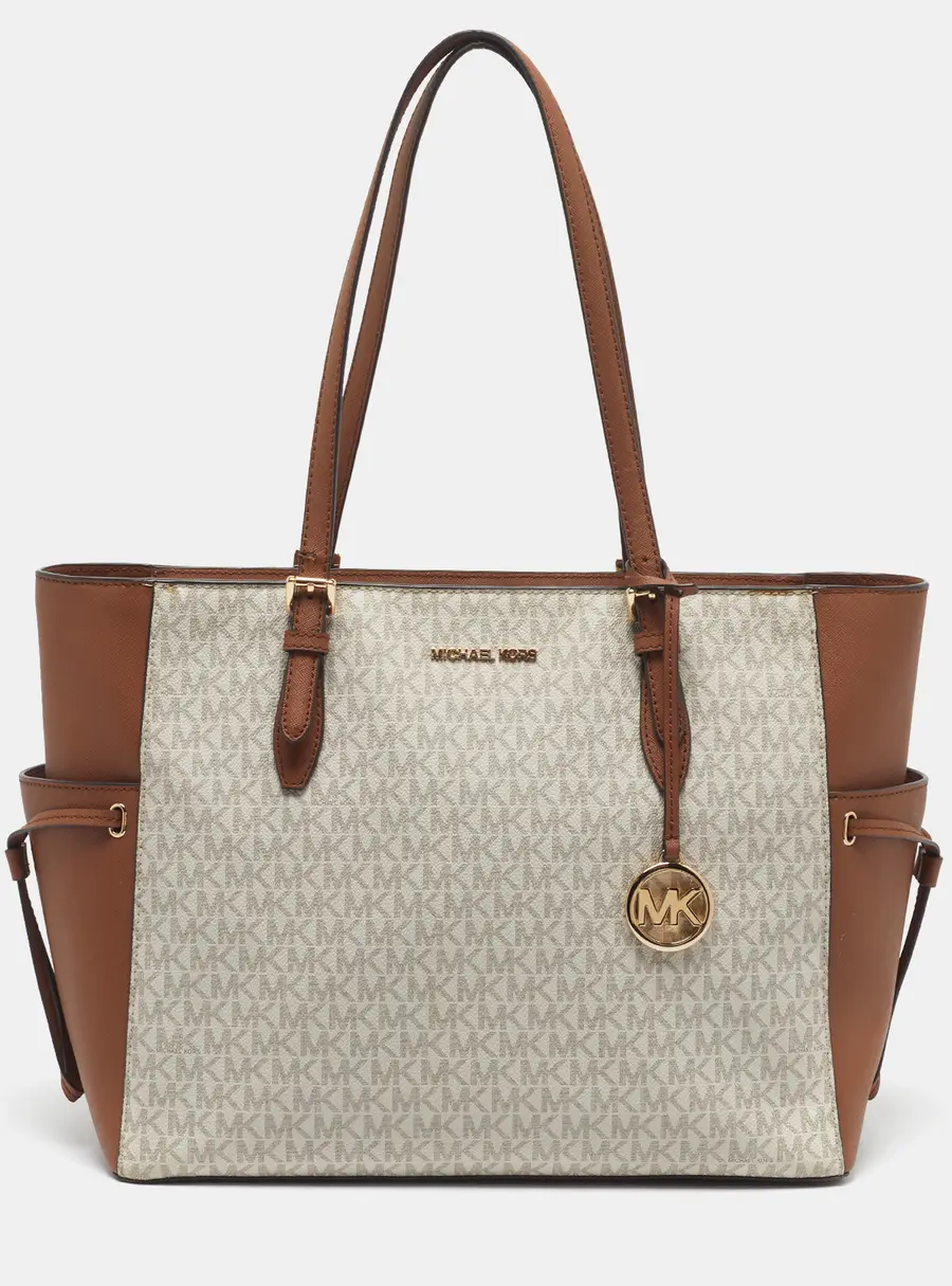 Michael Kors Gilly Large White/Brown Signature Coated Canvas Tote