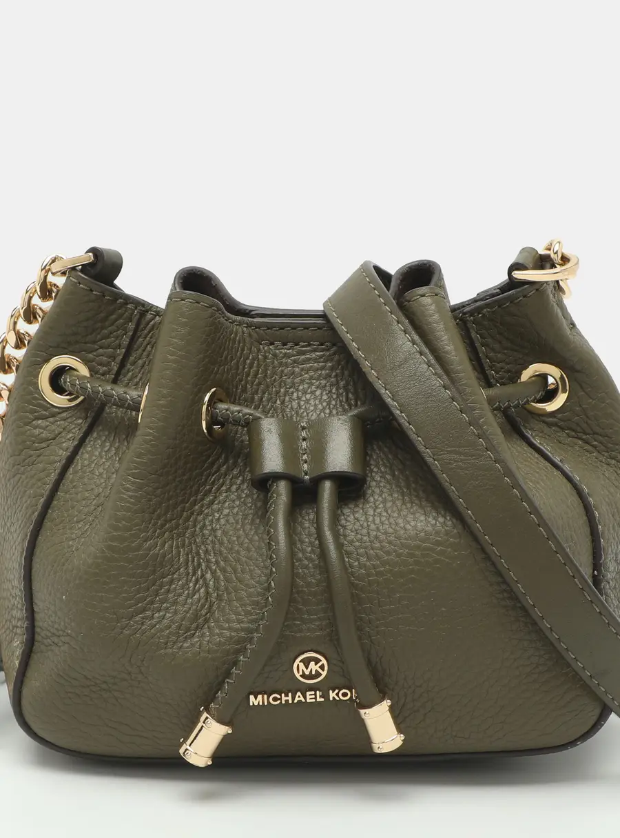 Michael Kors Phoebe Green Leather Drawstring Bucket Bag