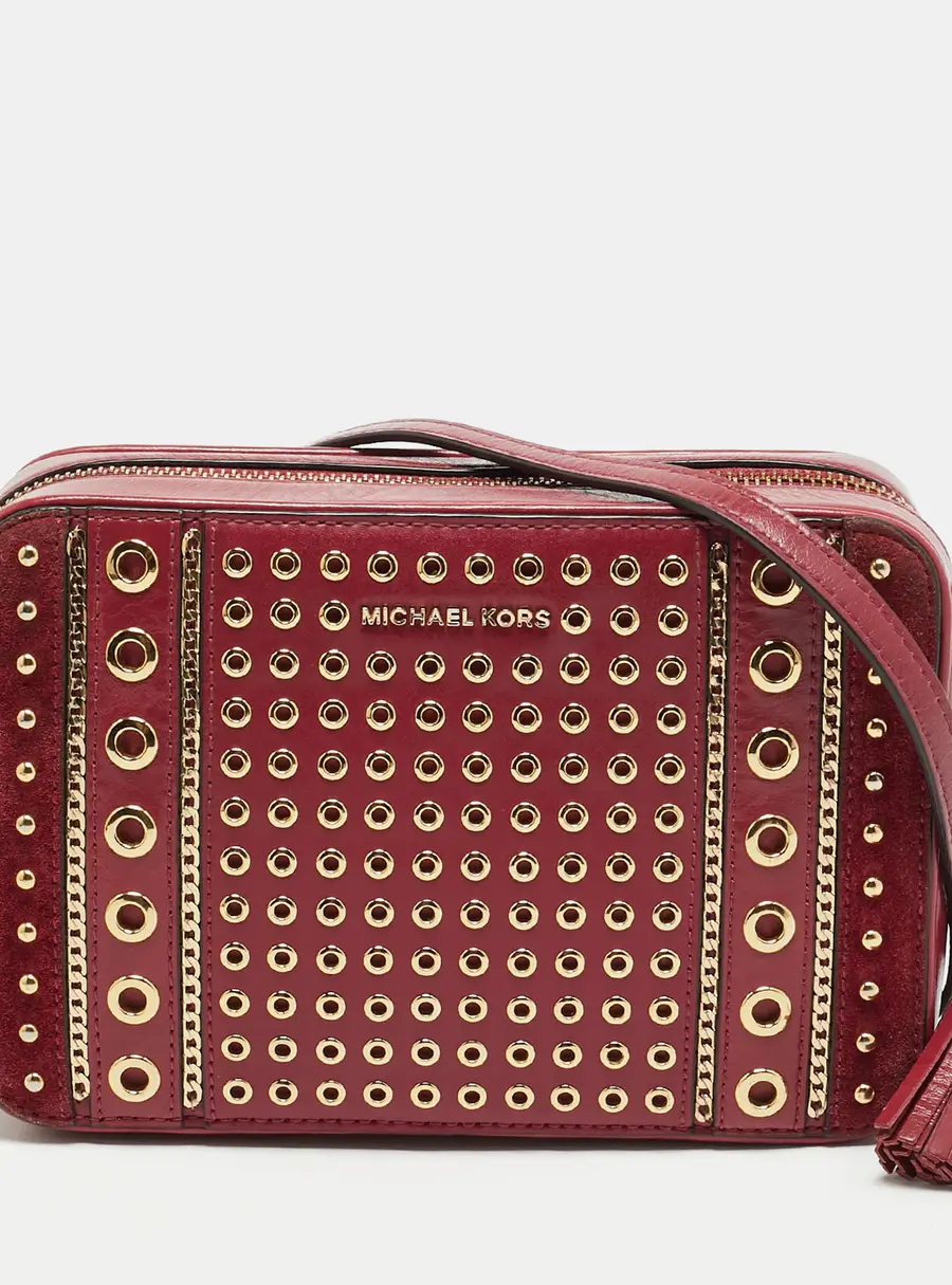 Michael Kors Jet Set Camera Grommet Red Leather Crossbody Bag