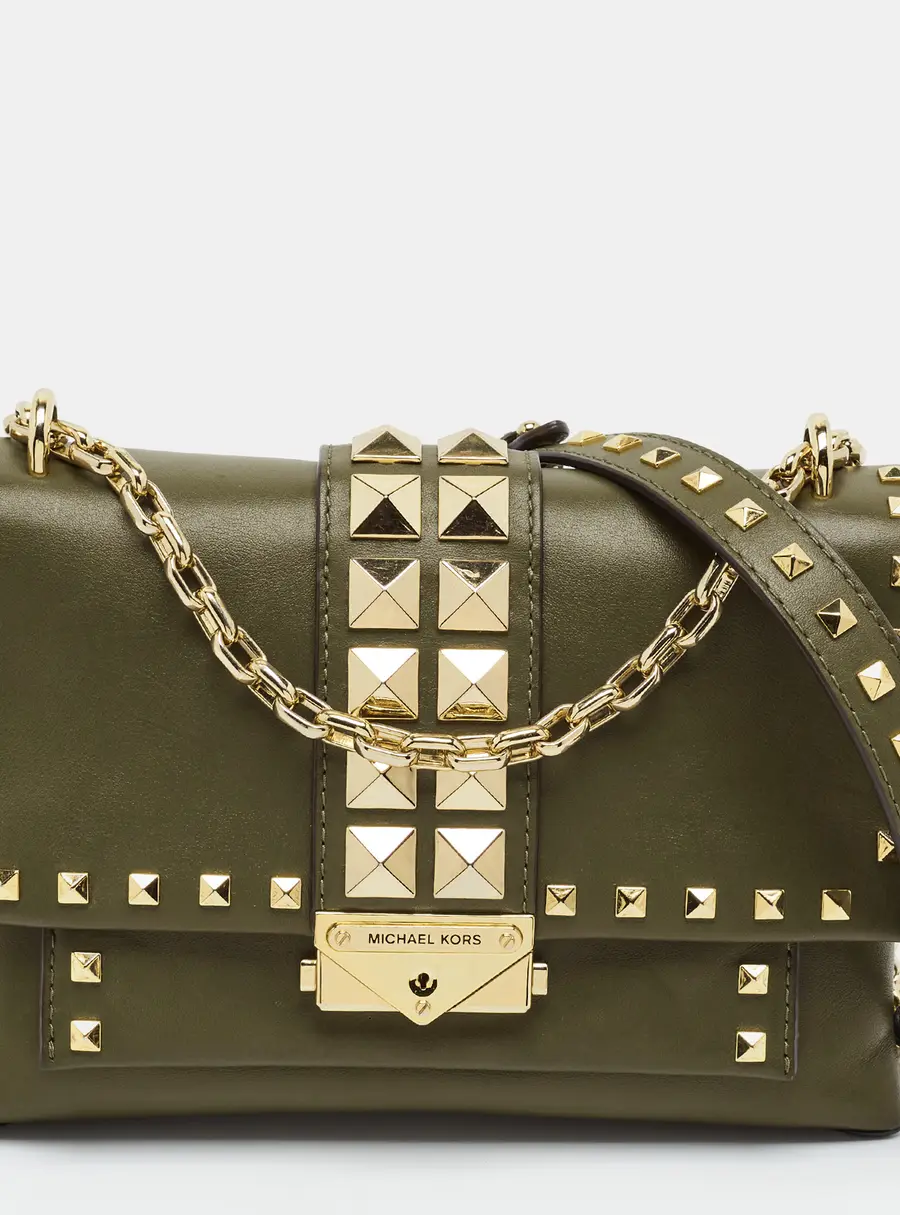 Michael Kors Cece Studded Medium Olive Green Leather Shoulder Bag
