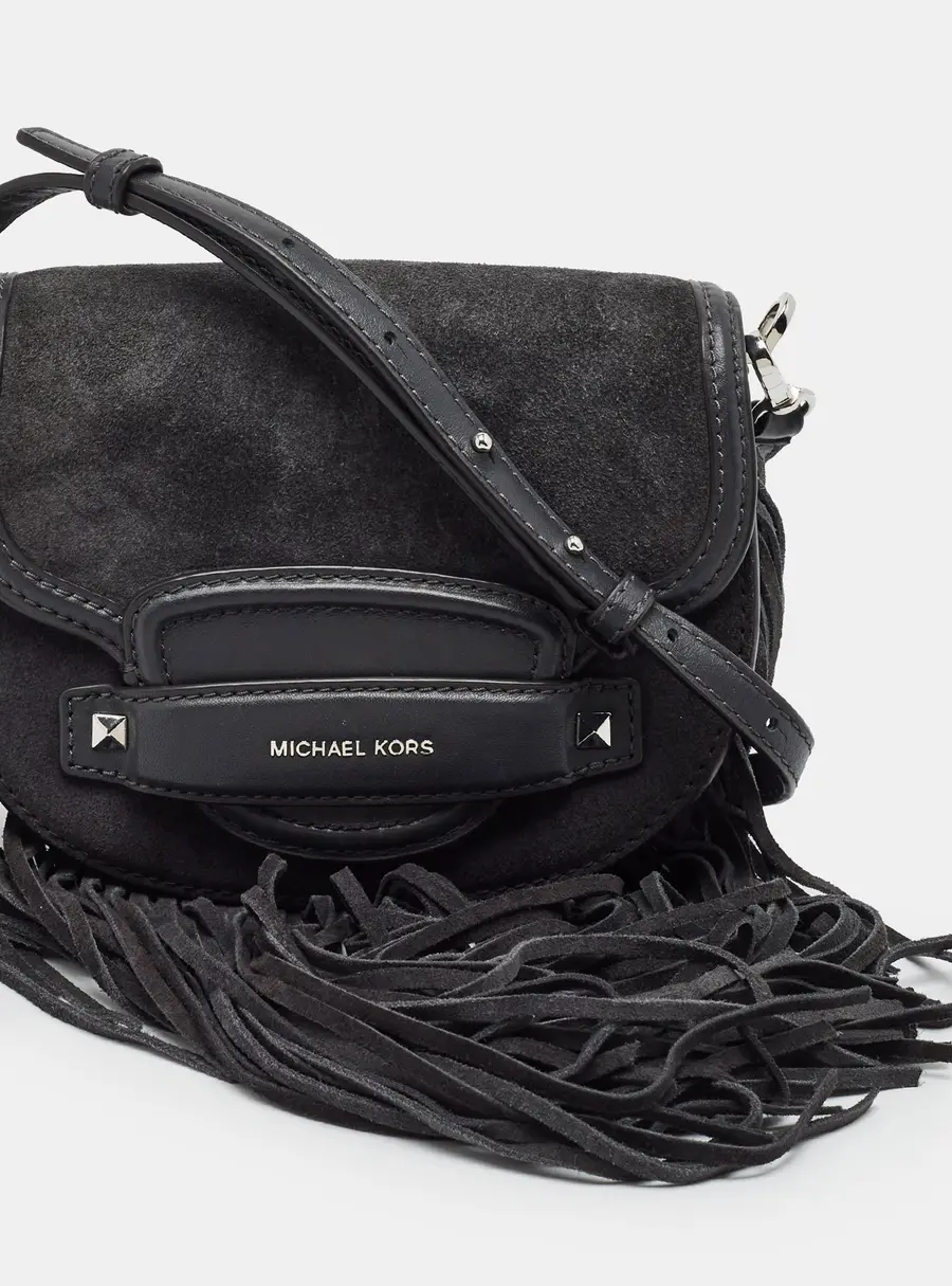 Michael Kors Fringe Grey Leather and Suede Crossbody Bag