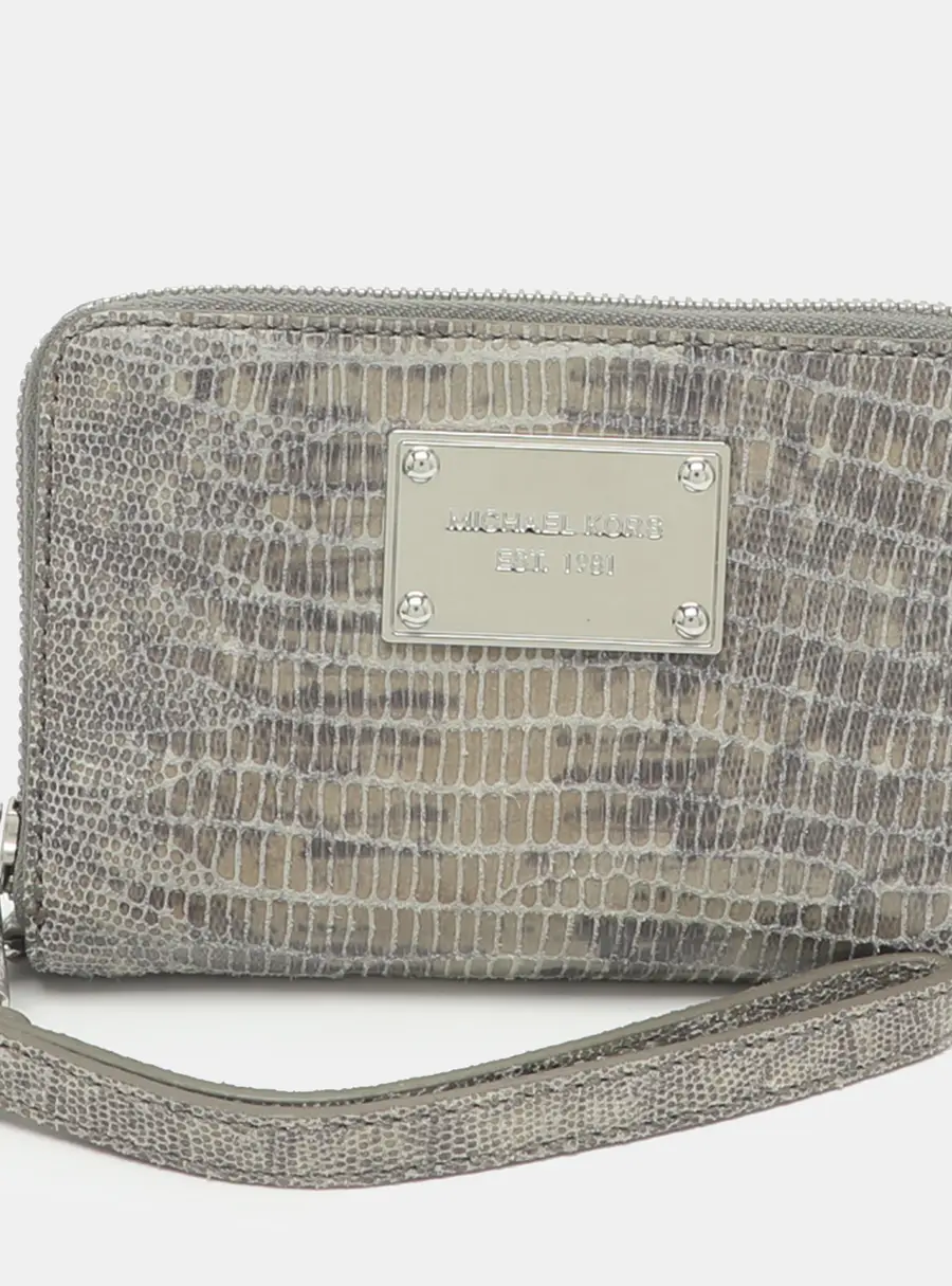 Michael Kors Jet Set Travel Grey Lizard Embossed Leather Compact Wallet