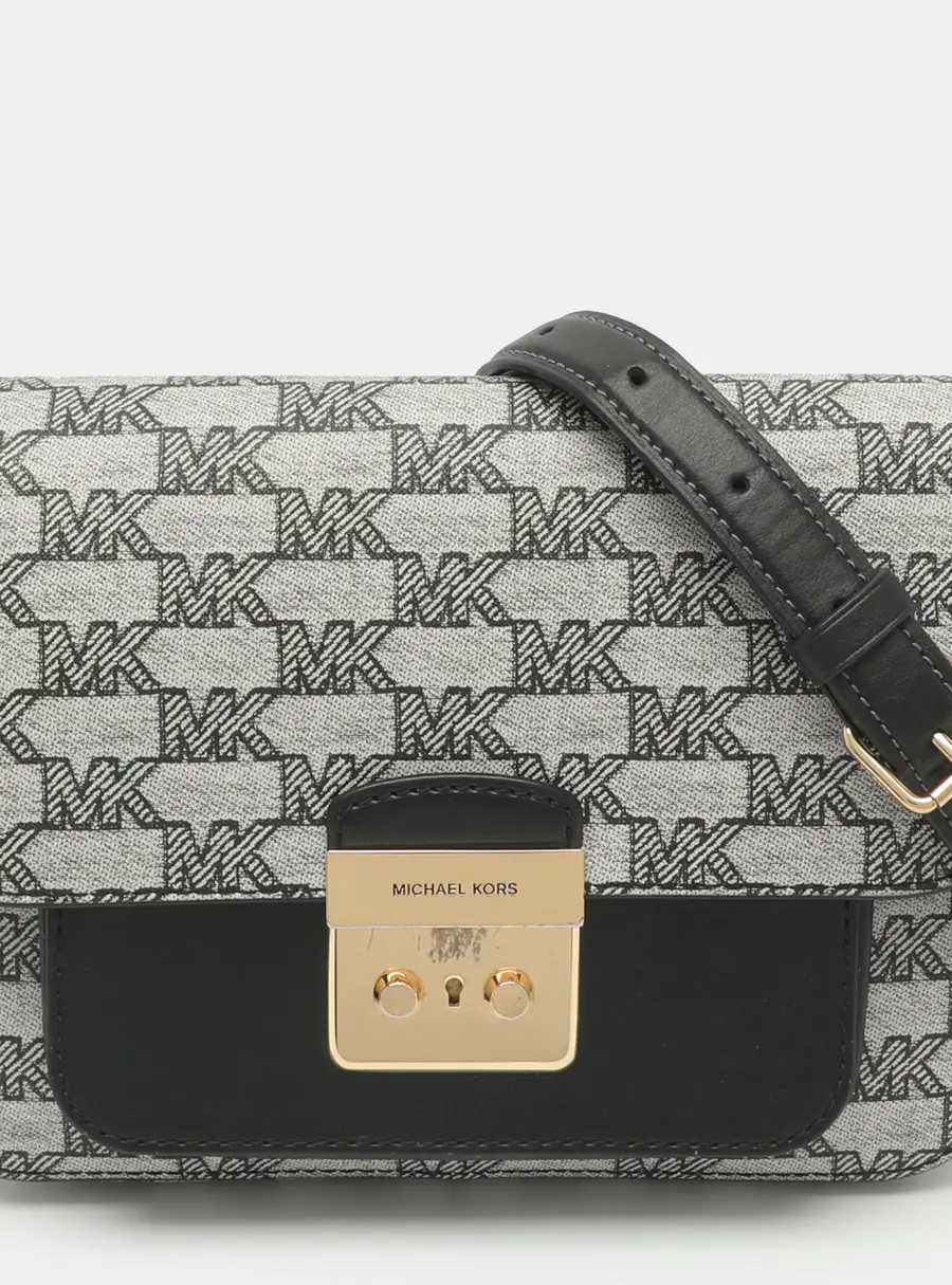 Michael Kors Sloan Grey/Black Signature Coated Canvas and Leather Shoulder Bag