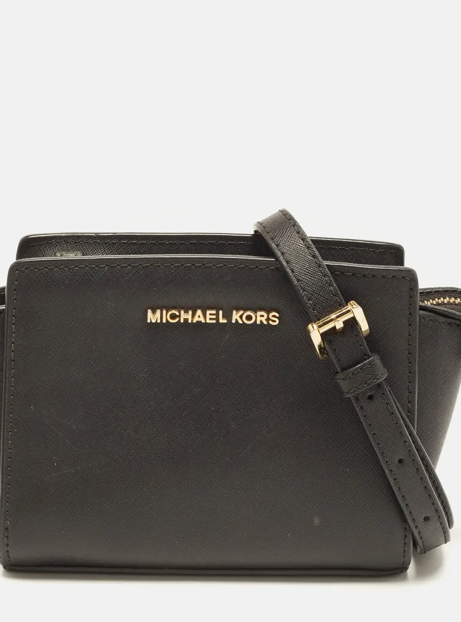 Michael Kors Selma Mini Black Saffiano Leather Crossbody Bag