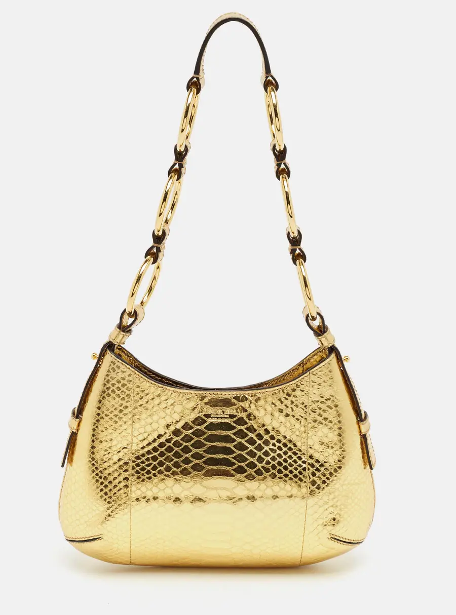 Michael Kors Collection Bardot Mini Gold Python Embossed Leather Hobo