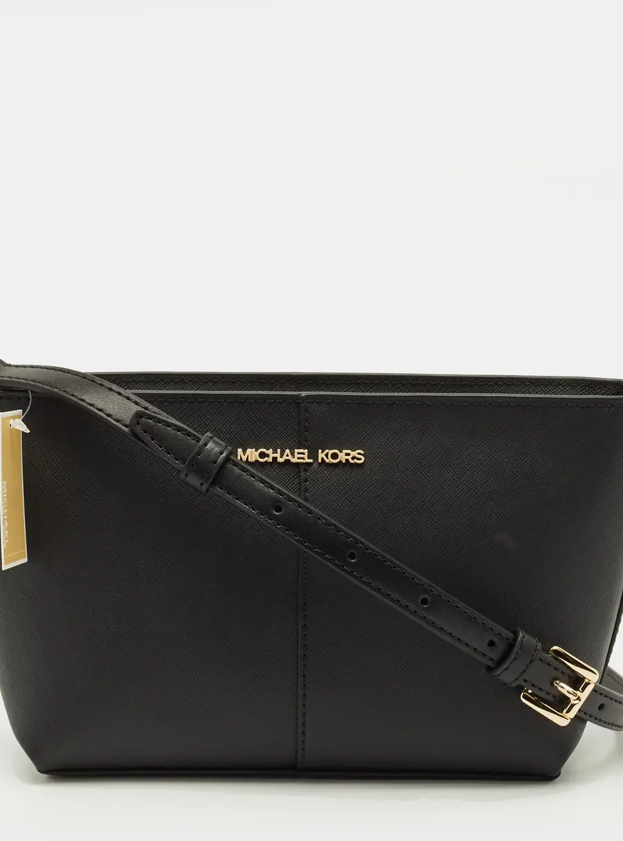 Michael Kors Jet Set Travel Black Leather Crossbody Bag