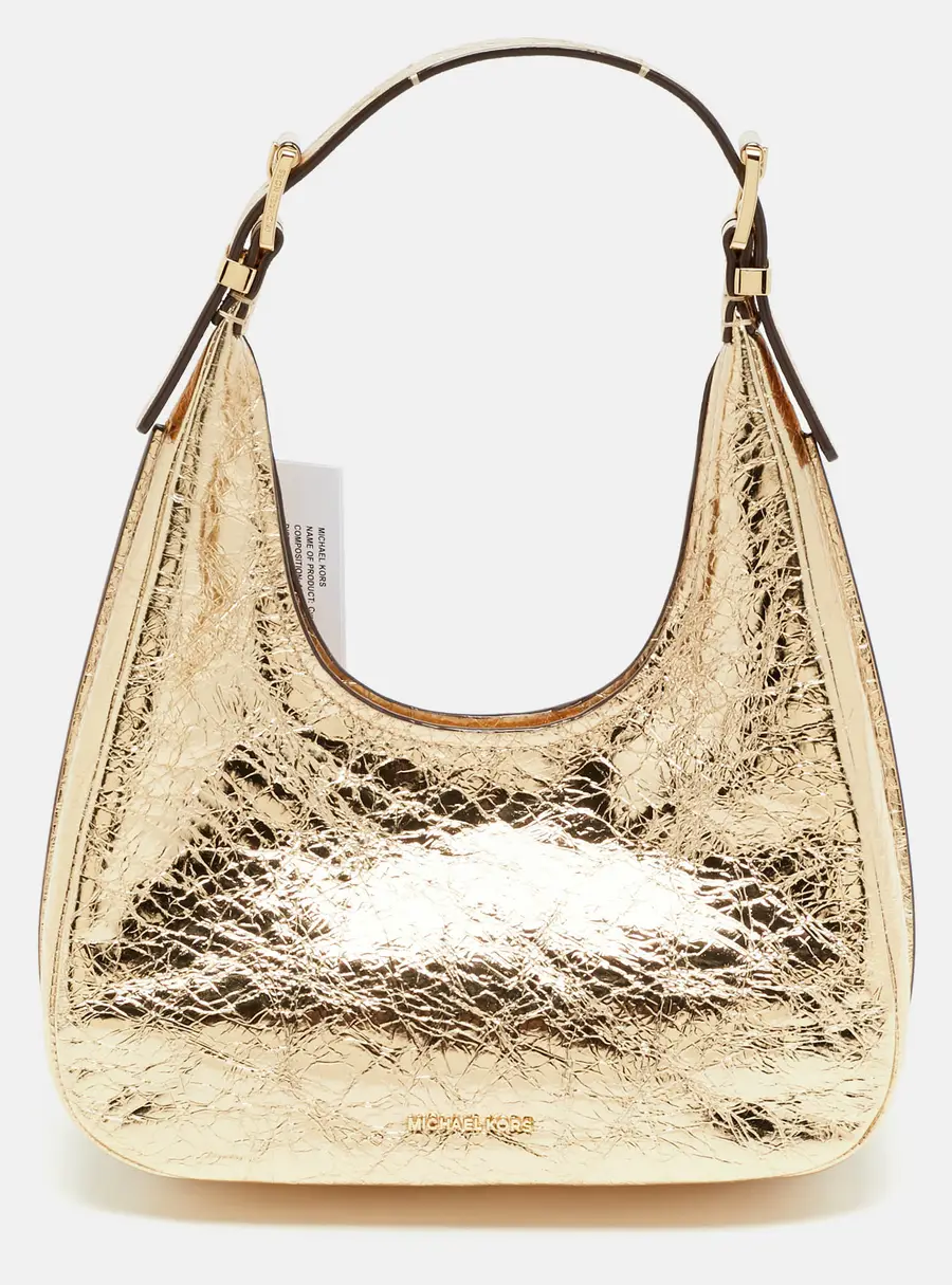 Michael Kors Nolita Small Gold Crinkled Patent Leather Hobo