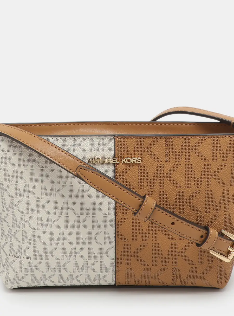 Michael Kors Jet Set Small Beige/Optic White Coated Signature Canvas Crossbody Bag