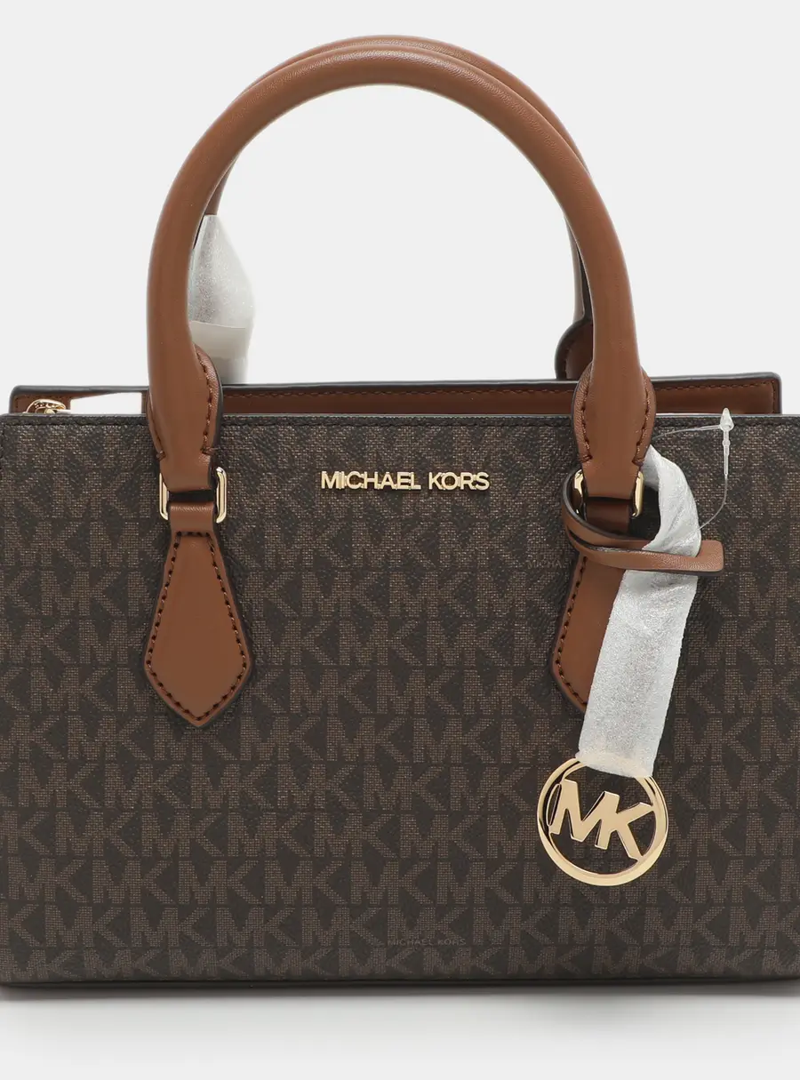 Michael Kors Sheila Small Brown Signautre Coated Canvas and Leather Satchel