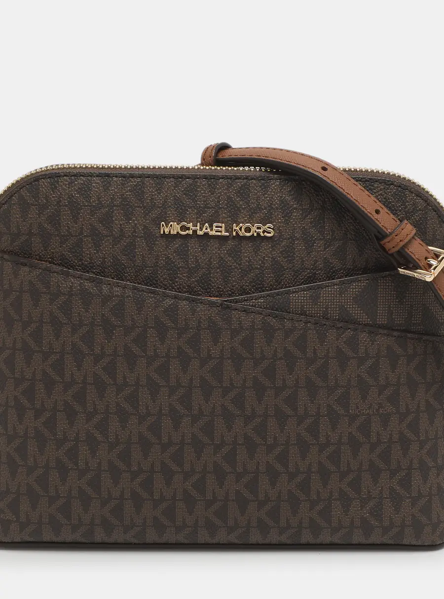 Michael Kors Jet Set Travel Medium Brown Signature Coated Canvas Crossbody Bag