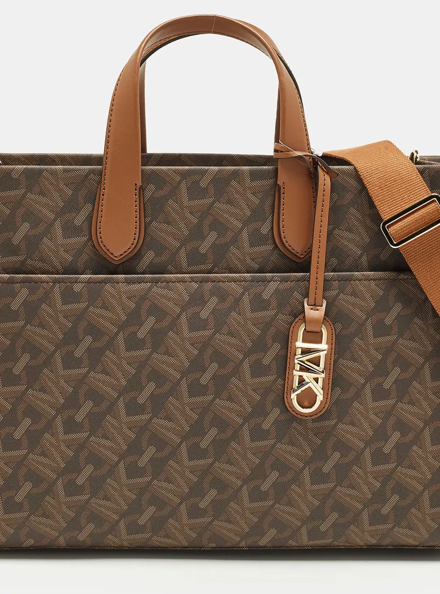 Michael Kors GIgi Grab Large Beige/Brown Empire Signature Coated Canvas Tote