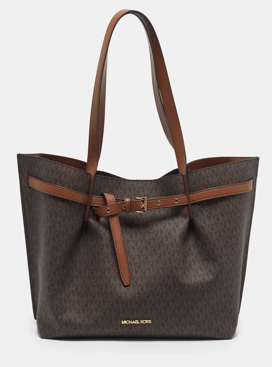 Michael Kors Emilia Large Brown Signature Coated Canvas and Leather Tote