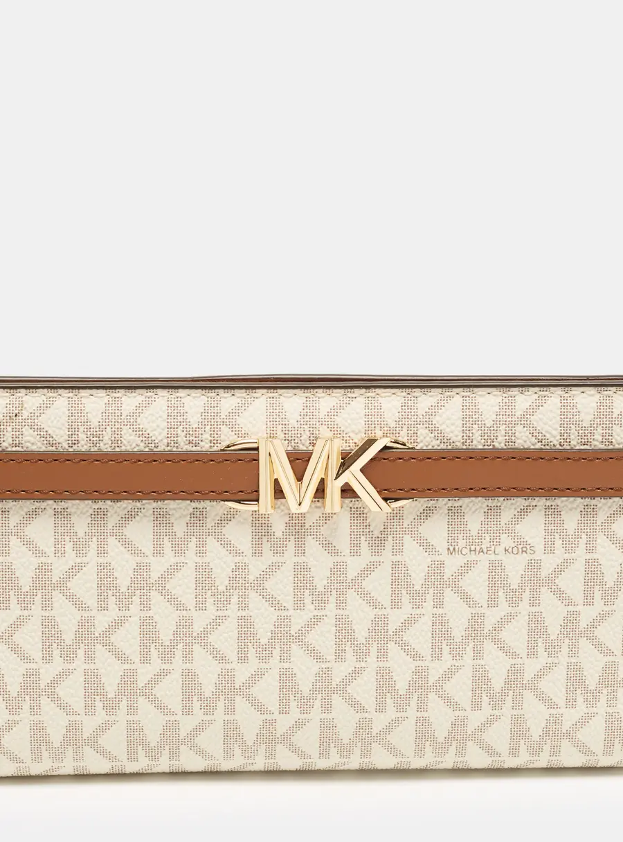 Michael Kors Reed White/Brown Signature Coated Canvas Long Wallet