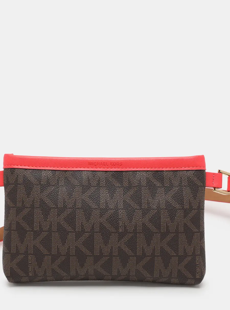 MICHAEL Michael Kors Brown/Red Signature Coated Canvas and Leather Belt Bag