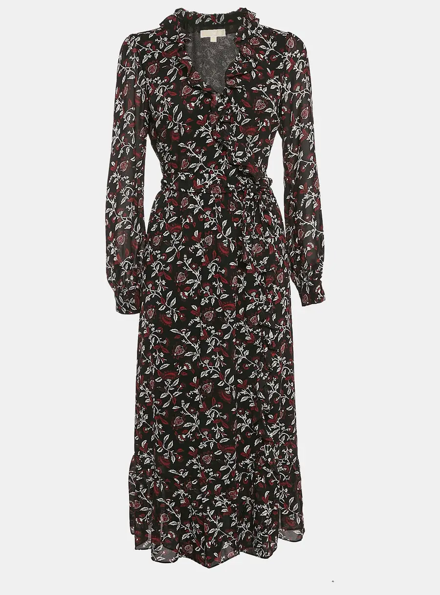 MICHAEL Michael Kors Black Floral Print Crepe Wrap Dress S