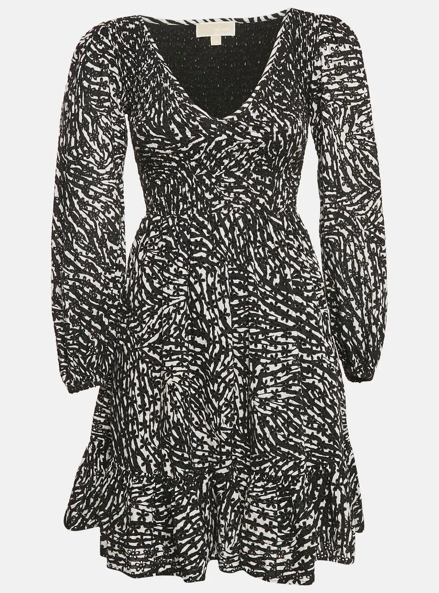MICHAEL Michael Kors Black Broderie Anglaise Cotton Smocked Mini Dress XXS