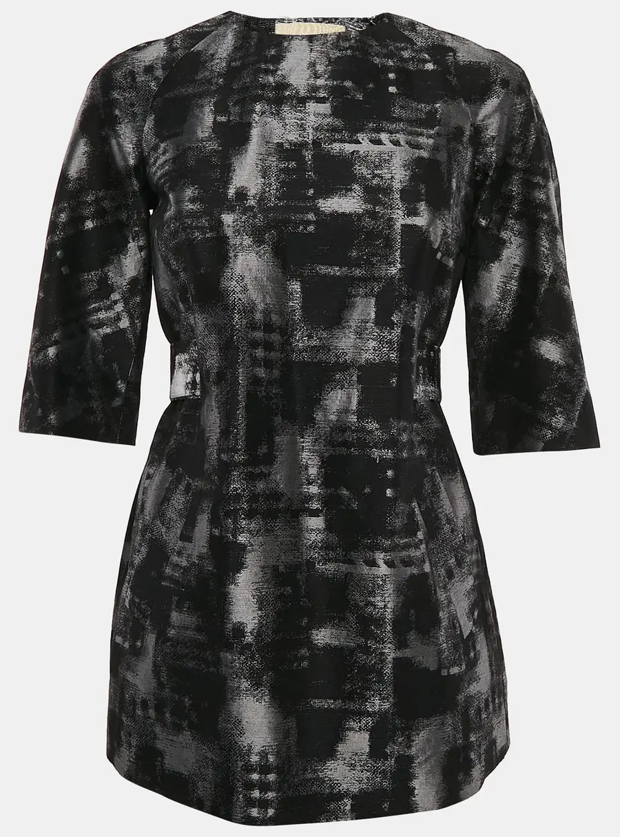 Michael Kors Black/Grey Abstract Jacquard Tunic Top S