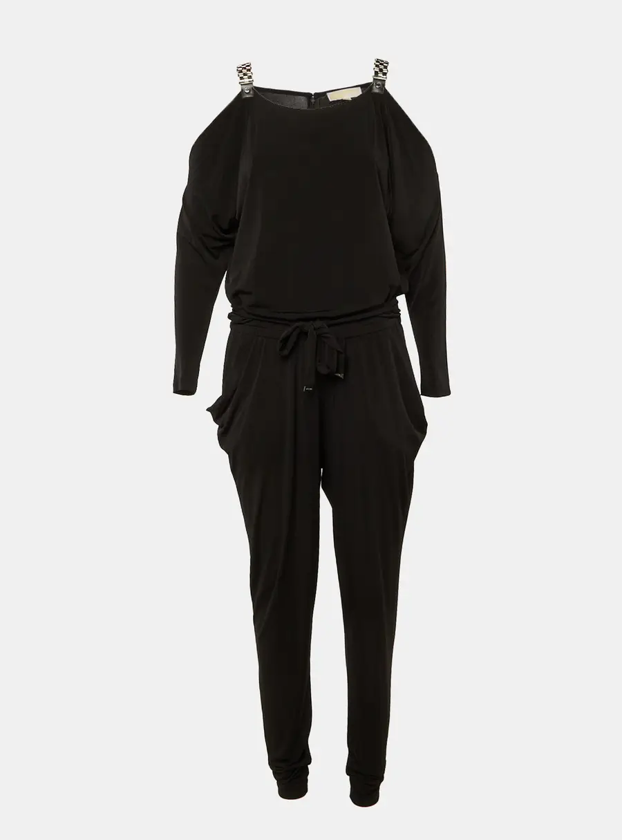 MICHAEL Michael Kors Black Jersey Cold Shoulder Jumpsuit M
