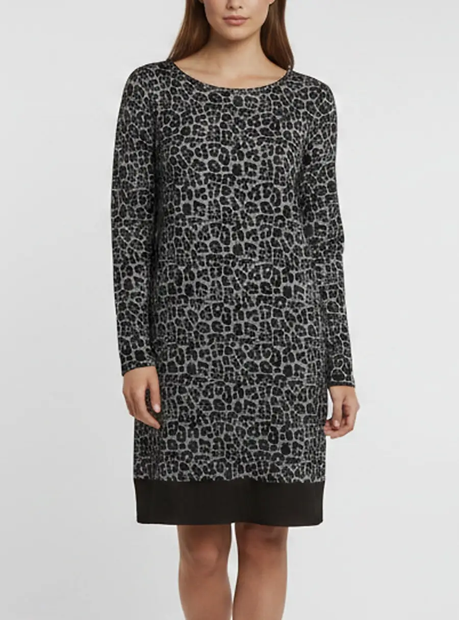 Michael by Michael Kors Black Printed Jersey Long Sleeve Dress XL
