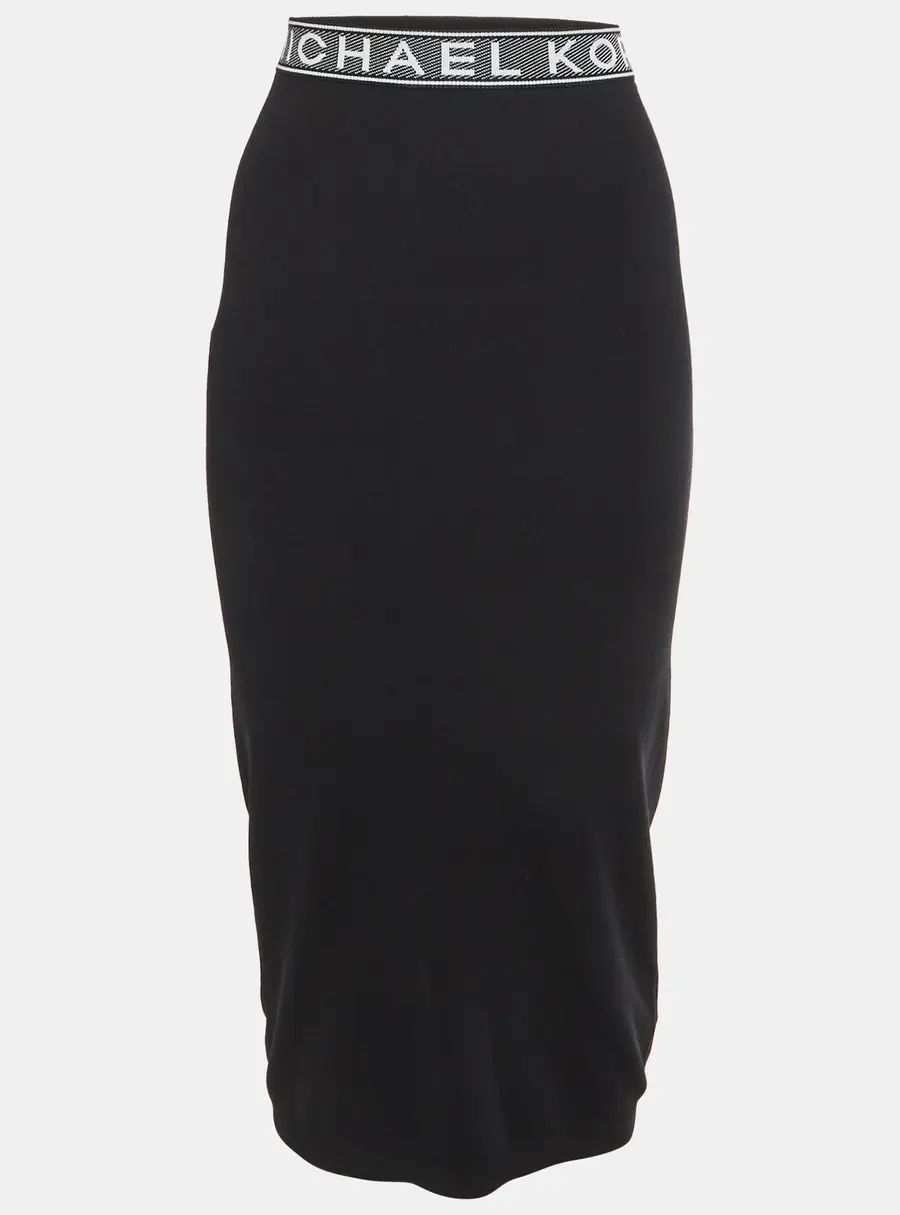 MICHAEL Michael Kors Black Logo Tape Stretch Knit Midi Skirt M