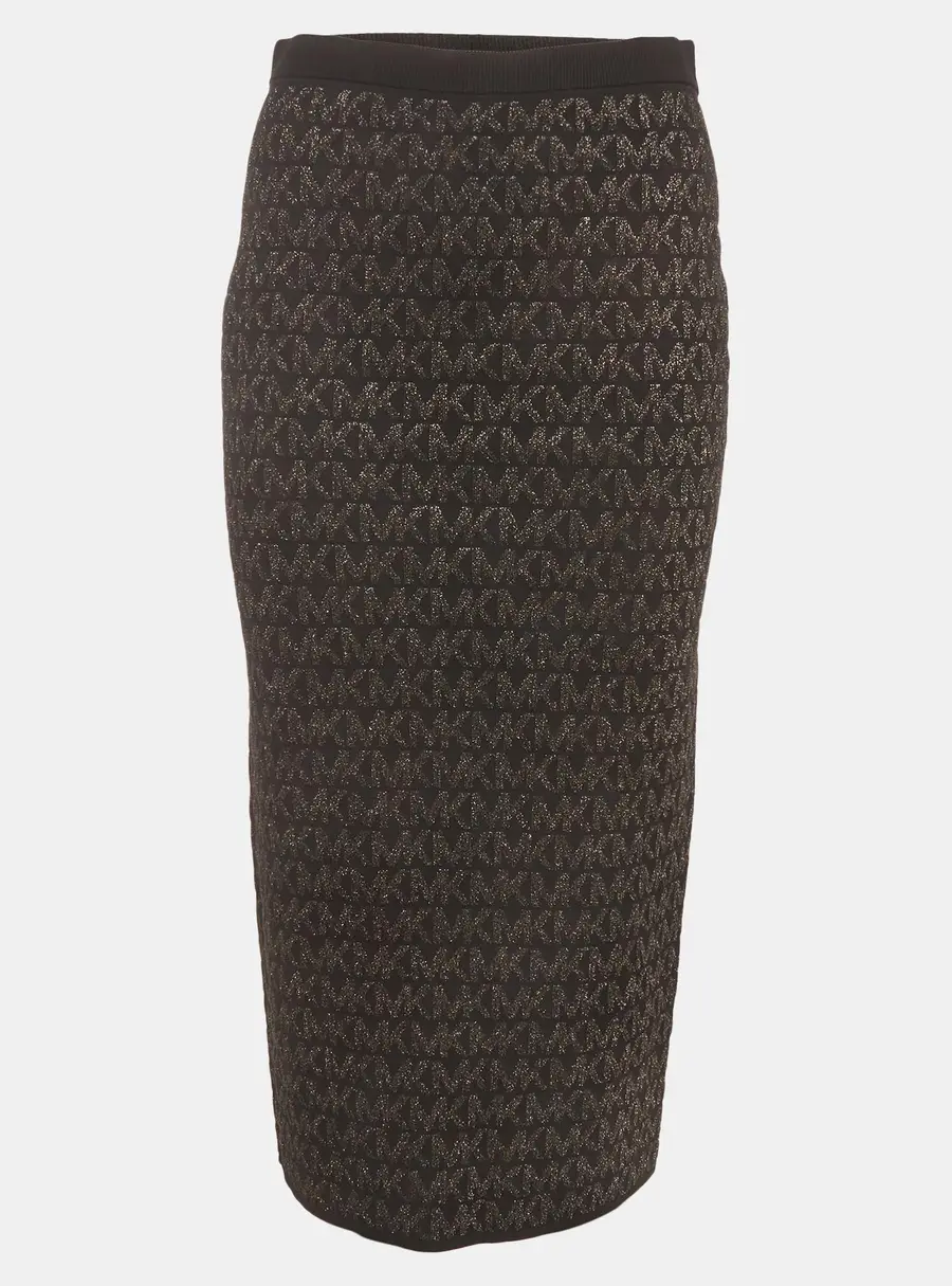 MICHAEL Michael Kors Black Monogram Lurex Knit Pencil Skirt S