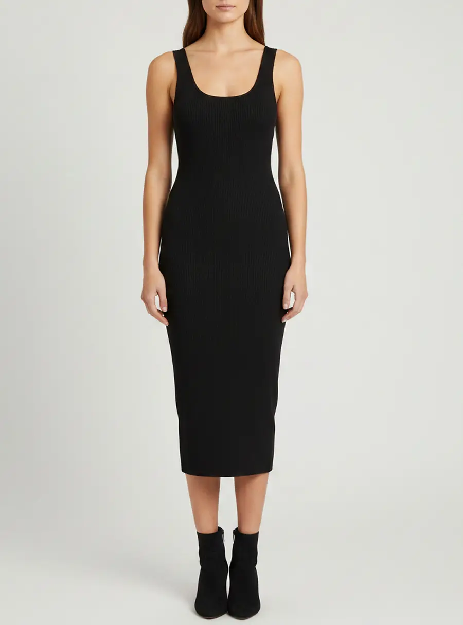 Michael Michael kors Black Stretch Rib Knit Cut-Out Midi Dress M