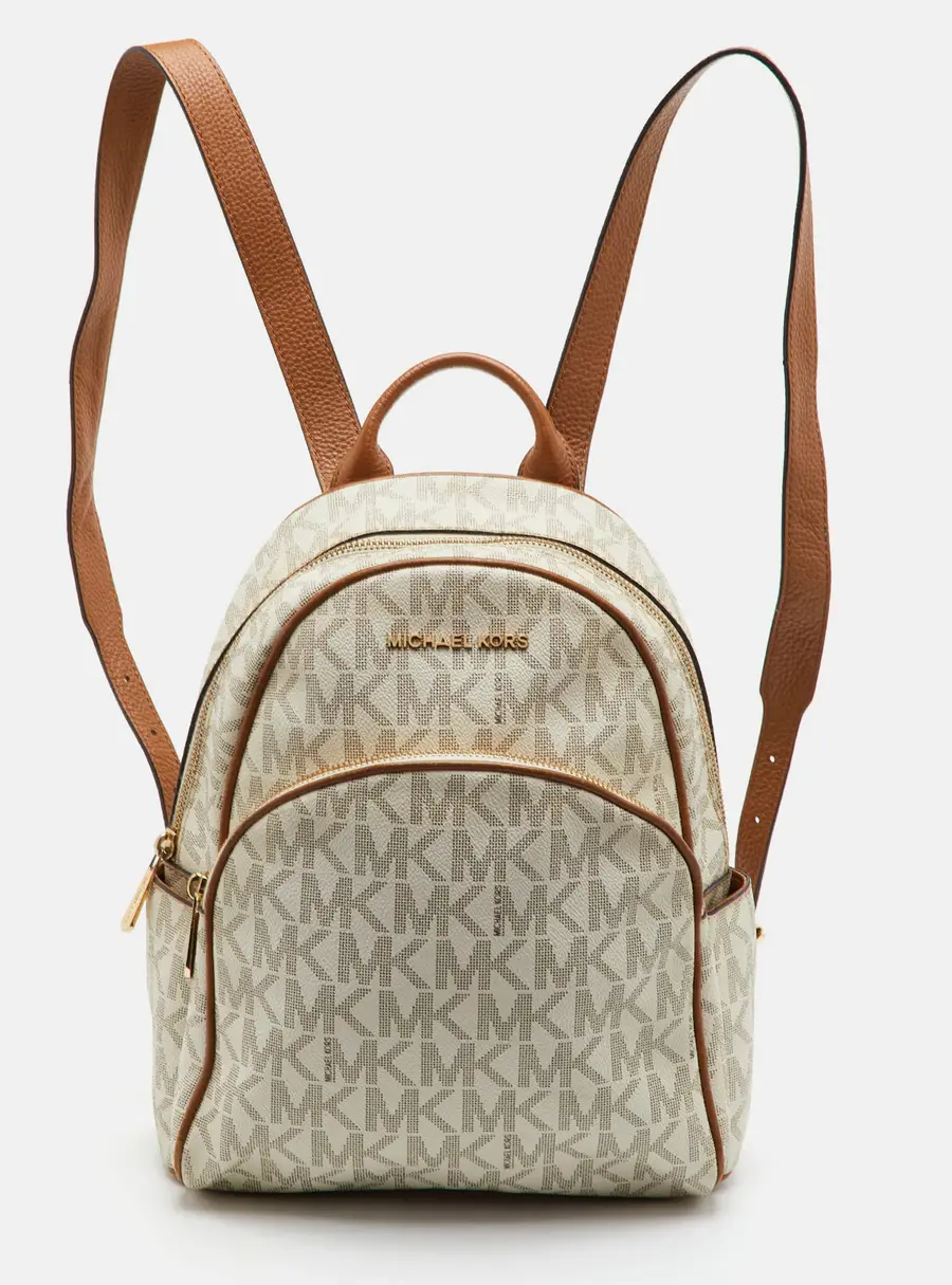 MICHAEL Michael Kors Jet Set White/Brown Signature Coated Canvas and Leather Backpack