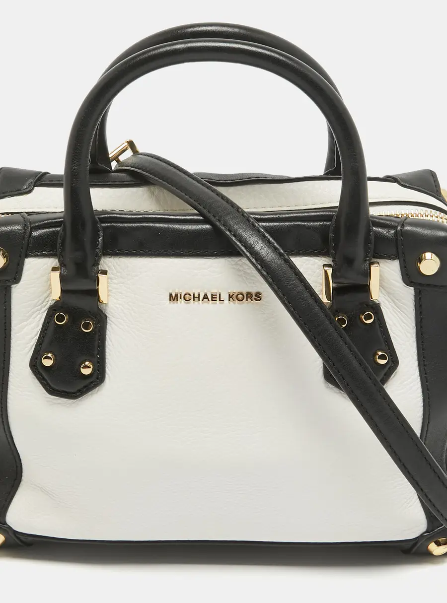 MICHAEL Michael Kors White/Black Leather Small Taryn Satchel