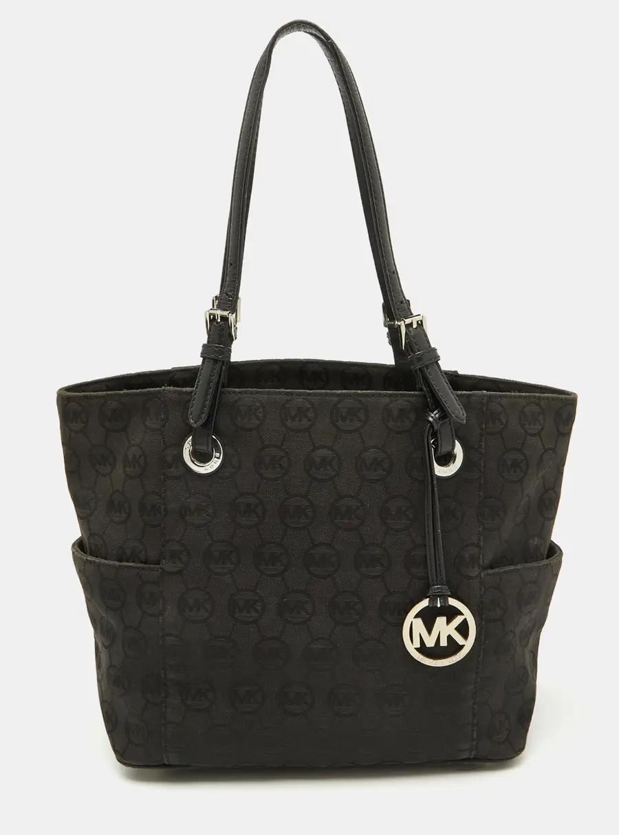 MICHAEL Michael Kors Black Signature Canvas and Leather Jet Set Tote