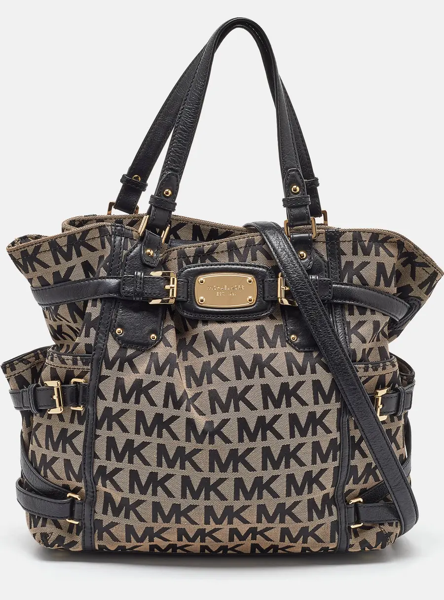 MICHAEL Michael Kors Black/Beige Signature Canvas and Leather Gansevoort Tote