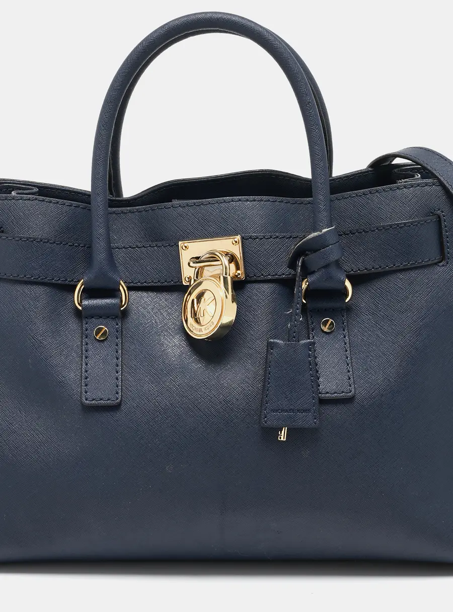MICHAEL Michael Kors Navy Blue Leather Large East West Hamilton Tote